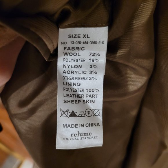 EUC Journal Standard Japan Women's Tan Wool Coat Sheep Skin Chin Strap Brown XL - Picture 4 of 5